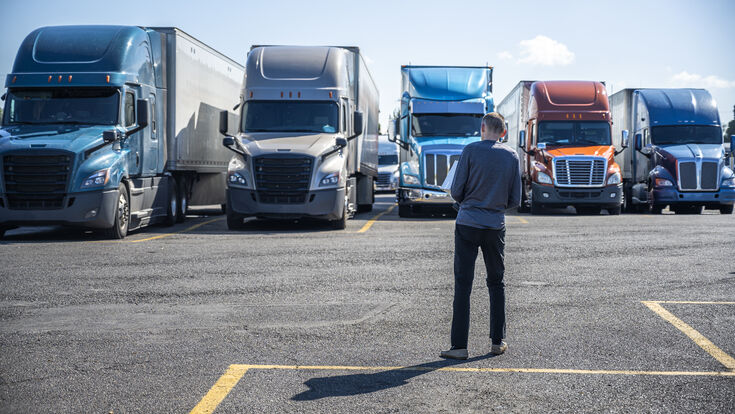 © vit - stock.adobe.com Truck Semi Trucks hauler Big Rig Freight Trucking Transportation carries cargo transportation Transport Semi-truck diesel Cargo haulage fuel eco Delivering Heavy-duty truck stop traffic Trailer parking parking lot road Shipping Logistic Tractor Lorry Carrier reserved route row waiting haul local Long haul Rigs engine Transporting logistics pull fifth wheel truck driver transporter Safety Delivery driver American pulling Traffic loads people trailers Fleet chassis industrial travel carry compliance maintenance commercial equipment business rest resting Eighteen-wheeler wheels spot regulations truck semi trucks hauler big rig freight trucking transportation carries cargo transportation transport semi-truck diesel cargo haulage fuel eco delivering heavy-duty truck stop traffic trailer parking parking lot road shipping logistic tractor lorry carrier reserved route row waiting haul local long haul rigs engine transporting logistics pull fifth wheel truck driver transporter safety delivery driver american pulling