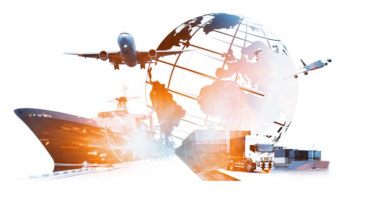 © sittinan - stock.adobe.com The world logistics , there are world map with logistic network distribution on background and Logistics Industrial Container Cargo freight ship for Concept of fast or instant shipping